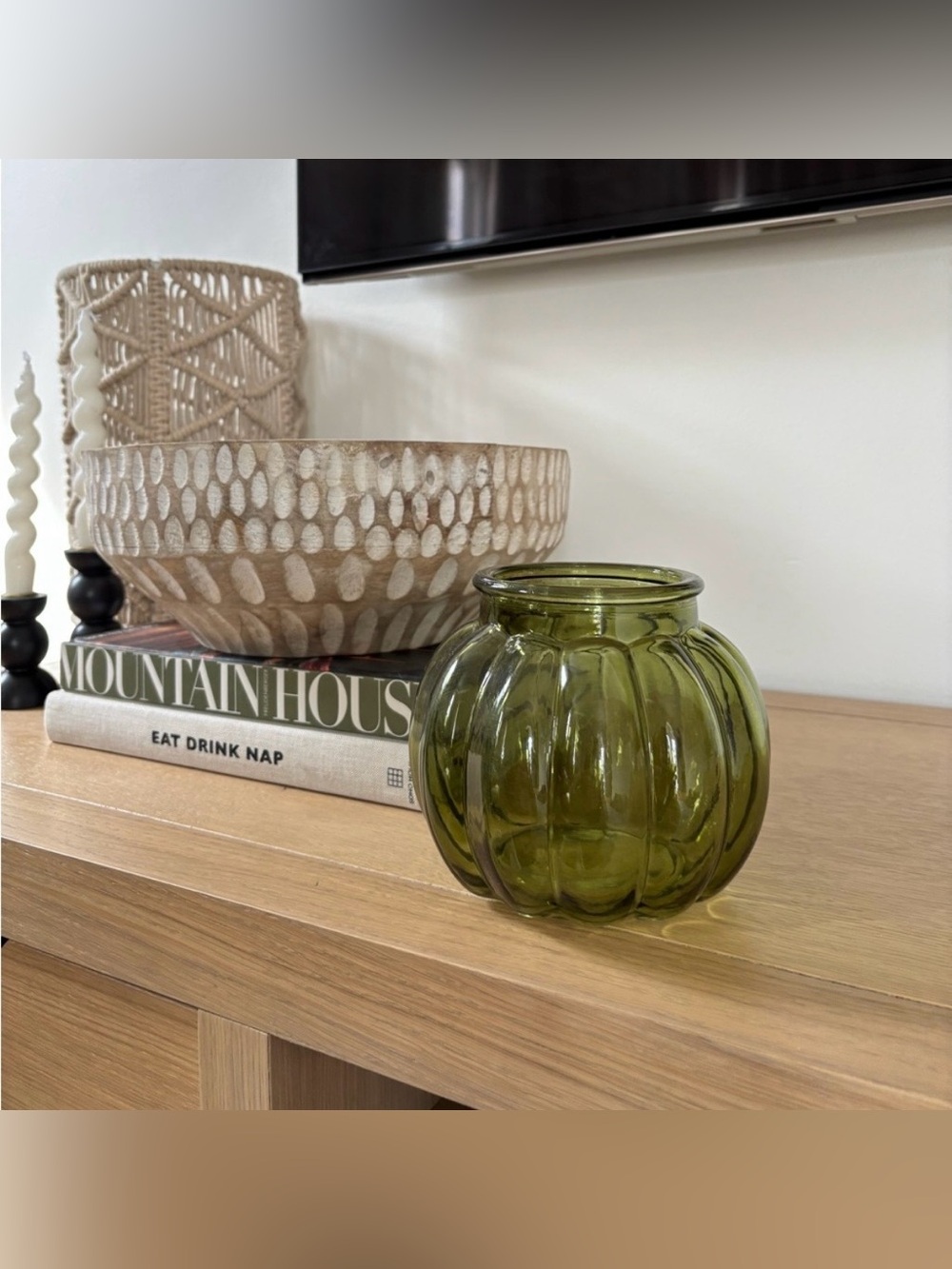 Amazon green ribbed  Boho Modern vase
